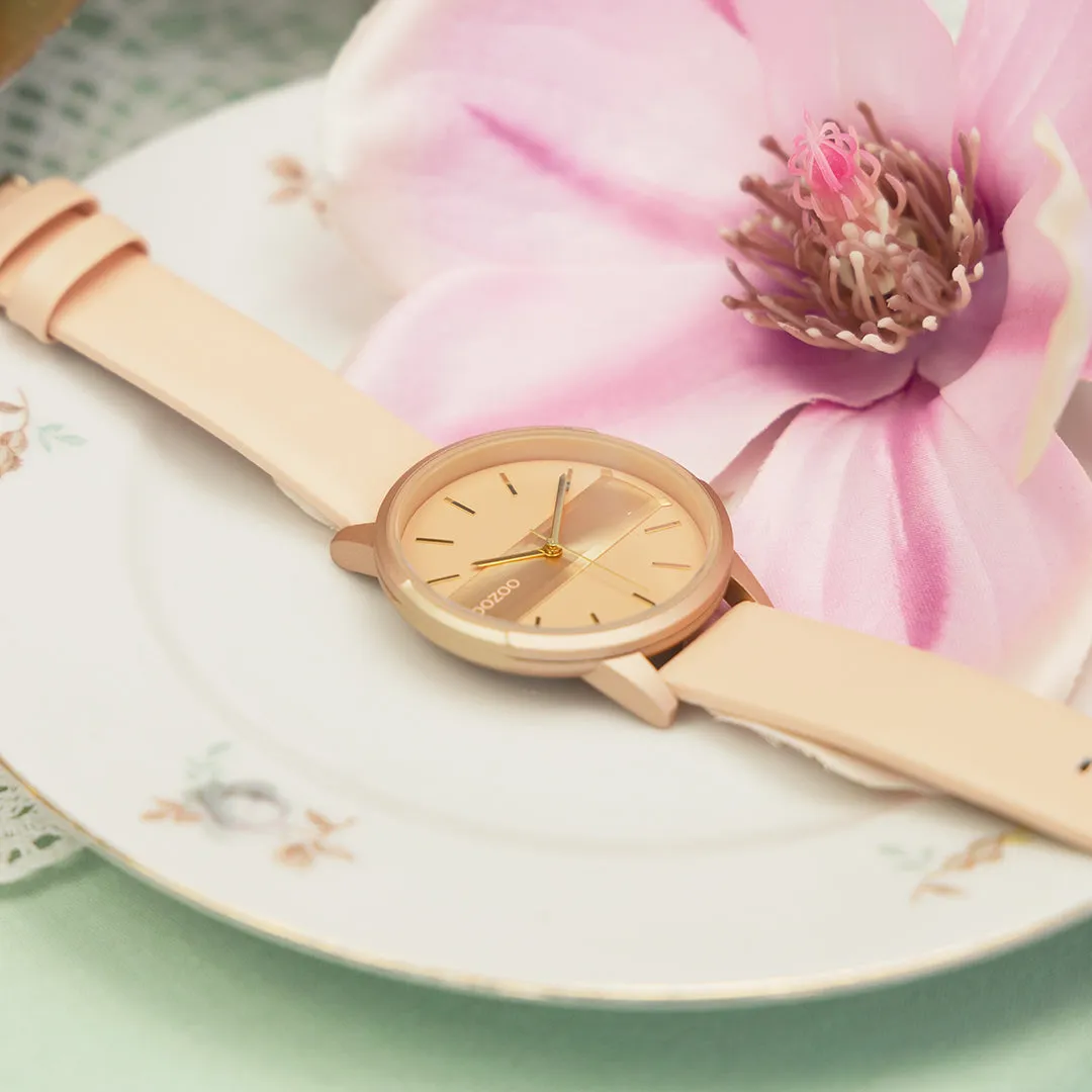 Peach pink/gold coloured OOZOO watch with peach pink leather strap - C11151