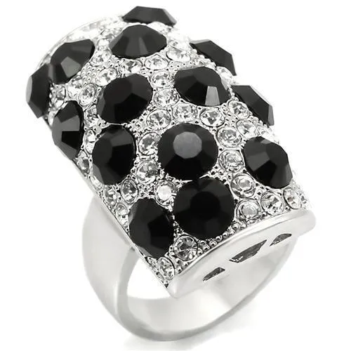 Rhodium Brass Ring with Top Grade Crystal in Jet for Women Style LOA944