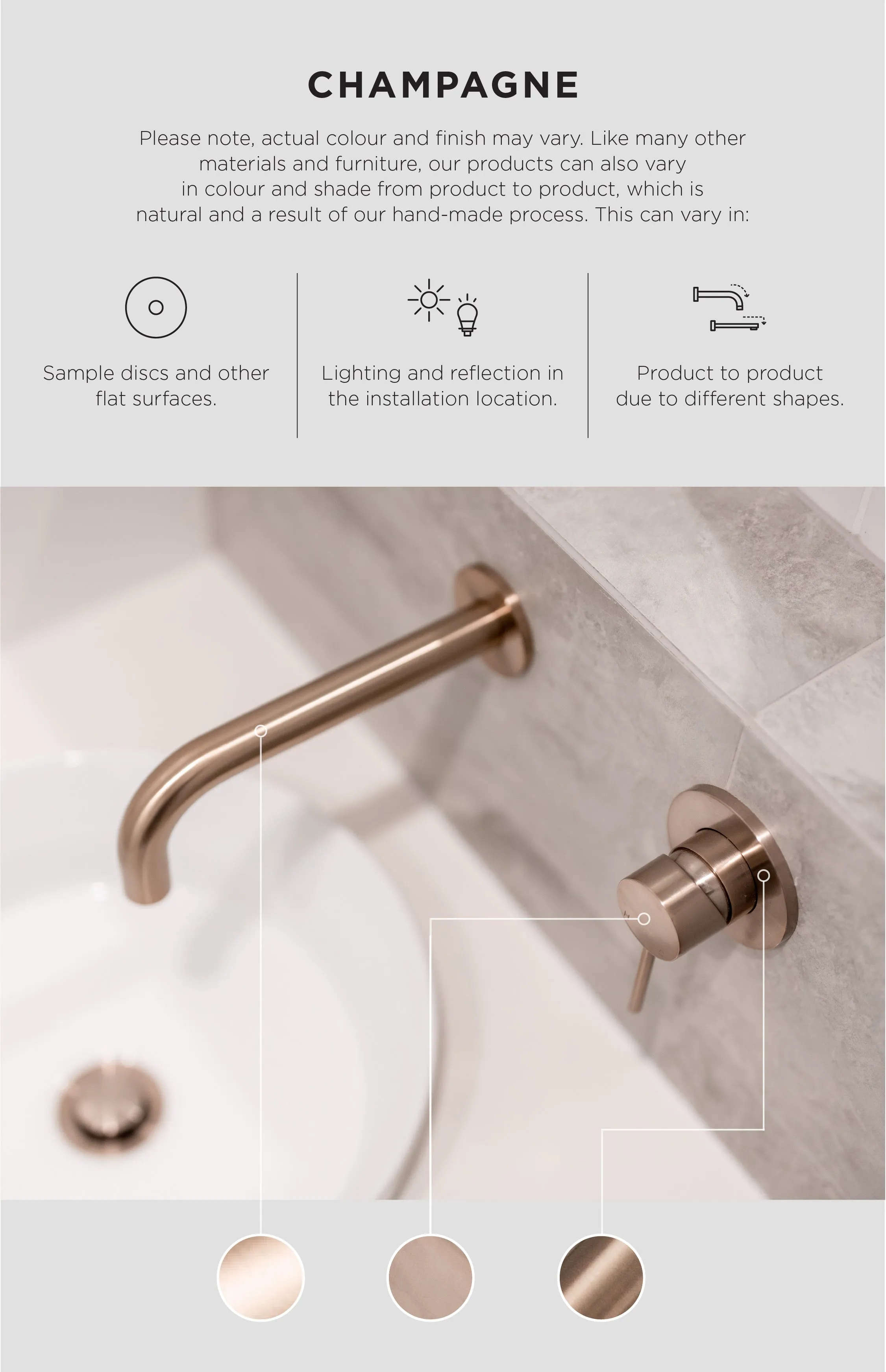 Round Combination Shower Rail 300mm Rose, Three Function Hand Shower - Champagne