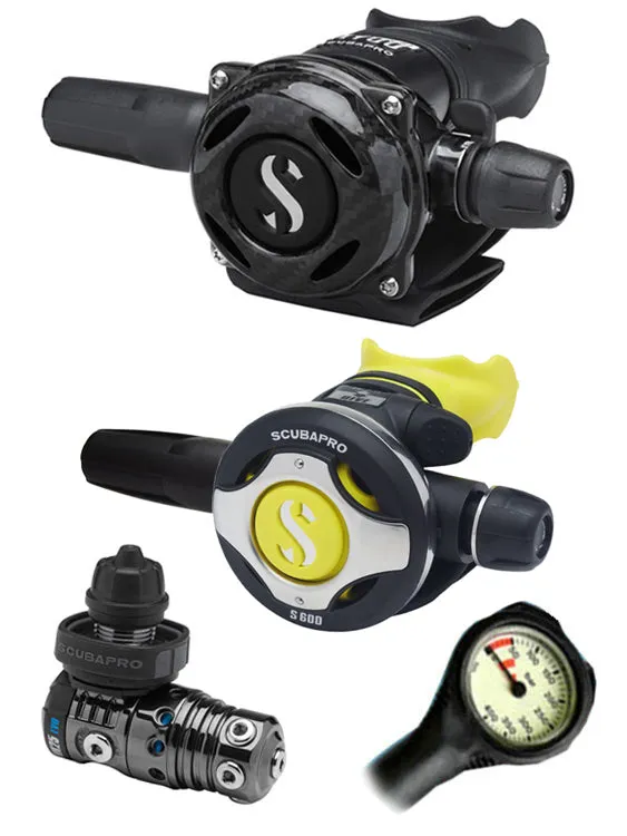 Scubapro Regulator Set: MK25 Evo Black Tech (DIN or Yoke) / A700 Carbon / Octopus & Free Termo Gauge