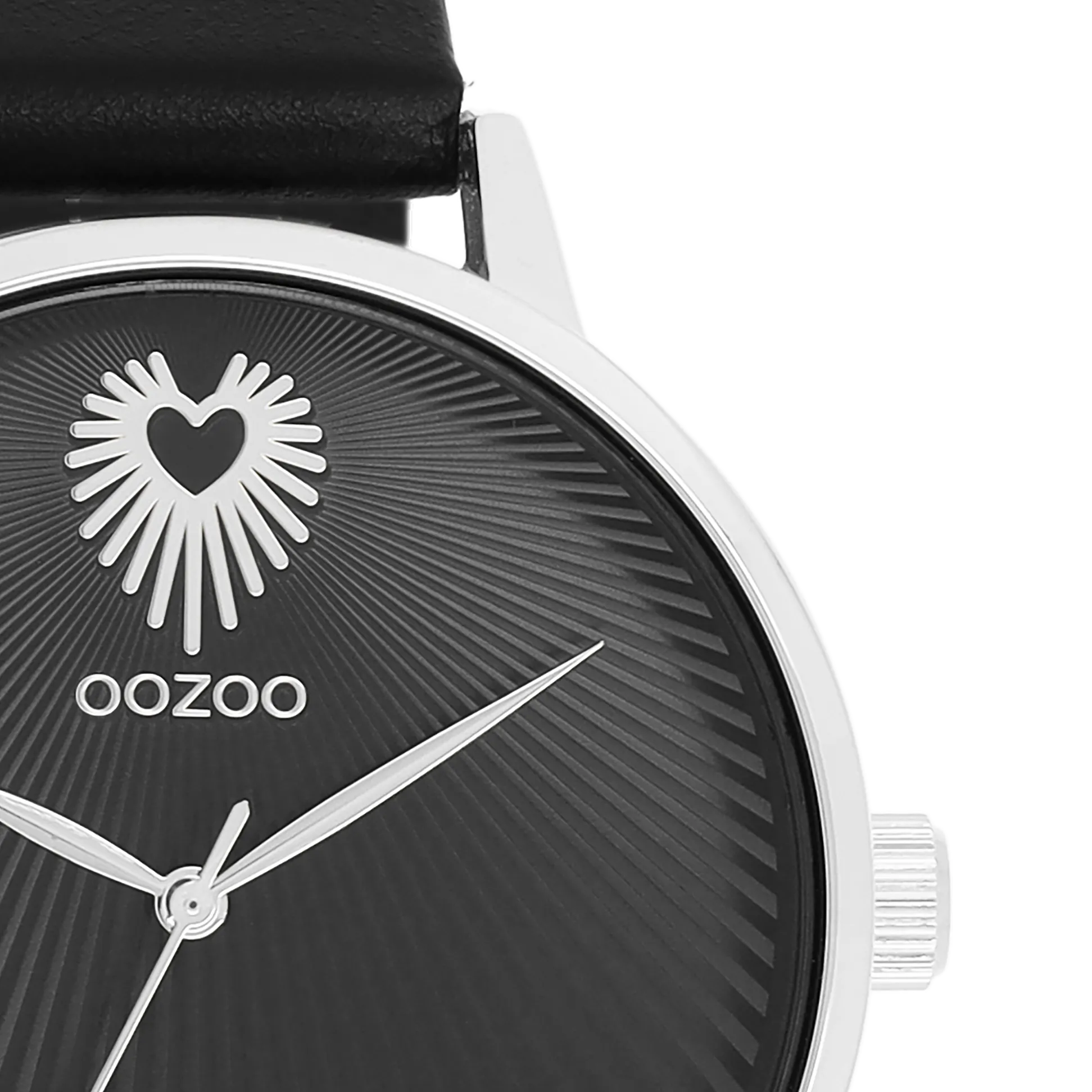 Silver coloured OOZOO watch with black leather strap - C11241