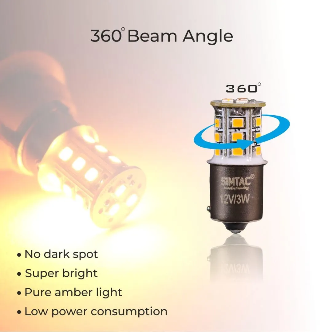 SIMTAC 3 Year Warranty 360° Reflecting LED Indicator Bulbs | Handmade | Retrofit (Amber, Straight pin)