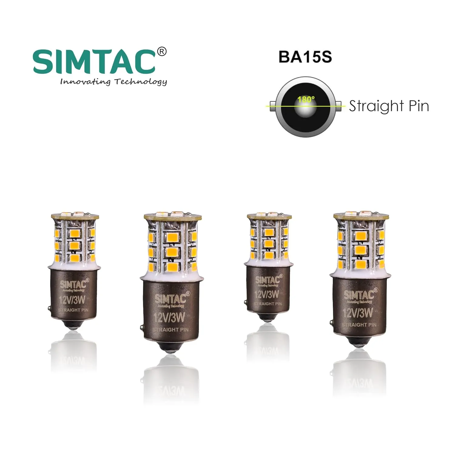 SIMTAC 3 Year Warranty 360° Reflecting LED Indicator Bulbs | Handmade | Retrofit (Amber, Straight pin)