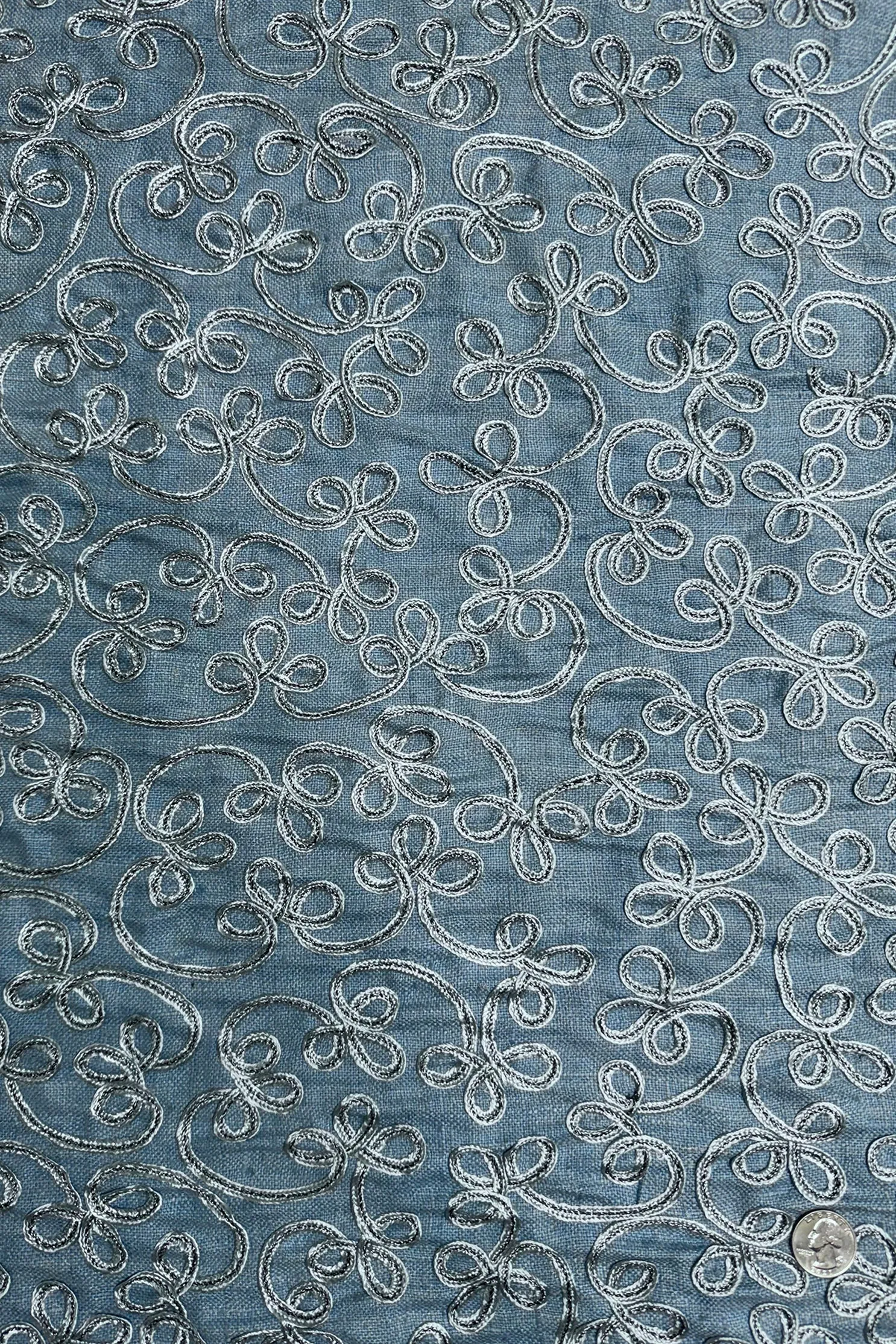 Sky Blue Embroidered Silk Linen MEMT-020-08