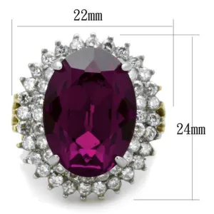 Two-Tone IP Gold (Ion Plating) Stainless Steel Ring with Top Grade Crystal in Amethyst for Women Style TK1892