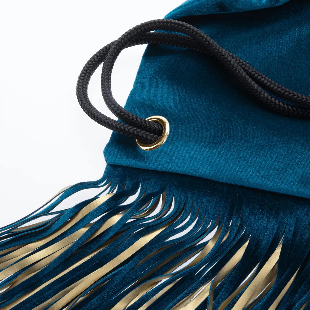 Velvet Fringe Backpack "Hamptons Blue" with golden elements